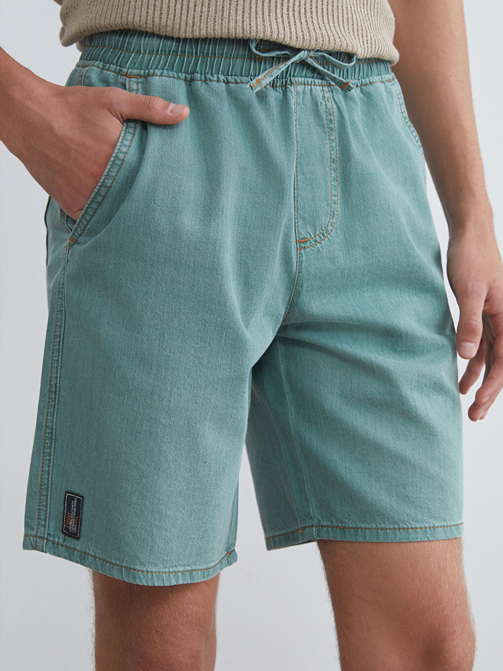 Yeşil Rahat Kalıp Erkek Jean Şort-2