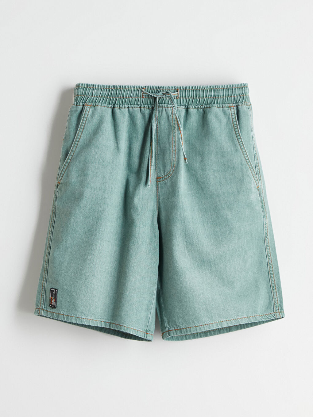 Yeşil Rahat Kalıp Erkek Jean Şort-4