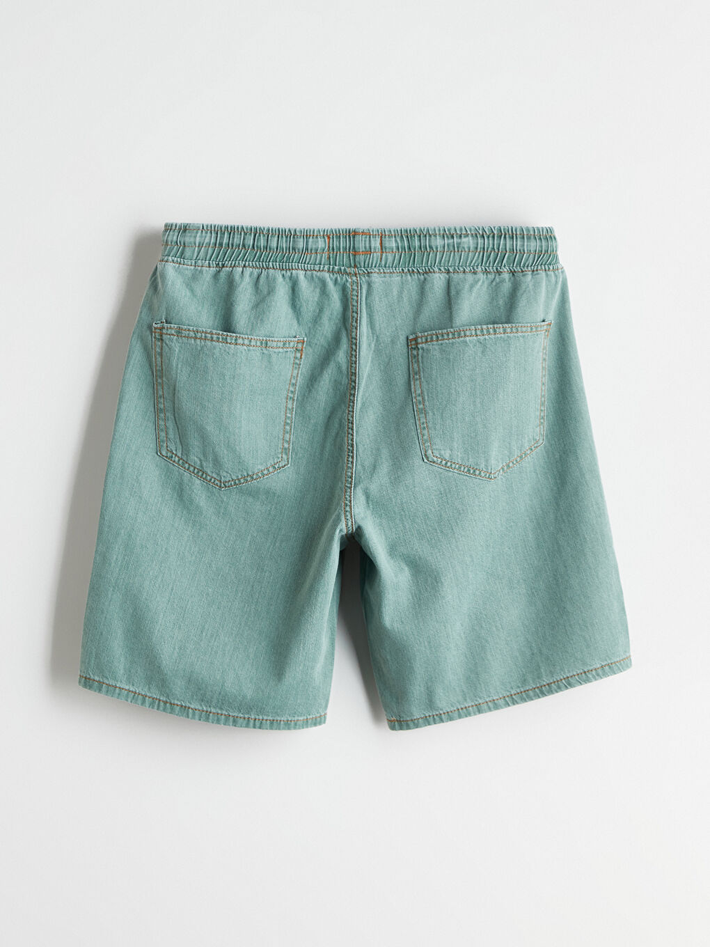 Yeşil Rahat Kalıp Erkek Jean Şort-5