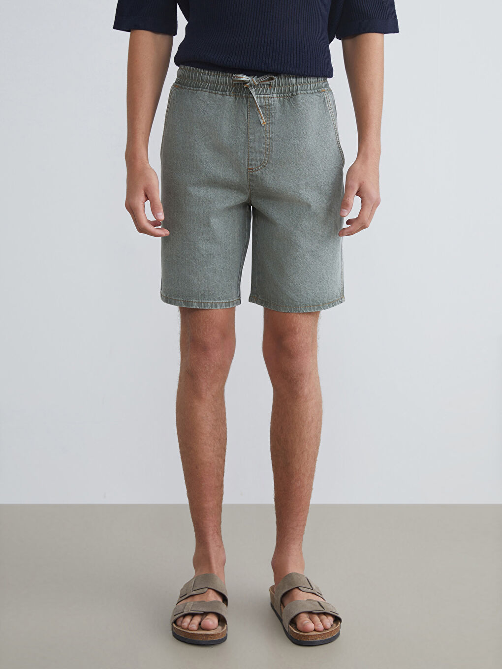 Yeşil Rahat Kalıp Erkek Jean Şort-1