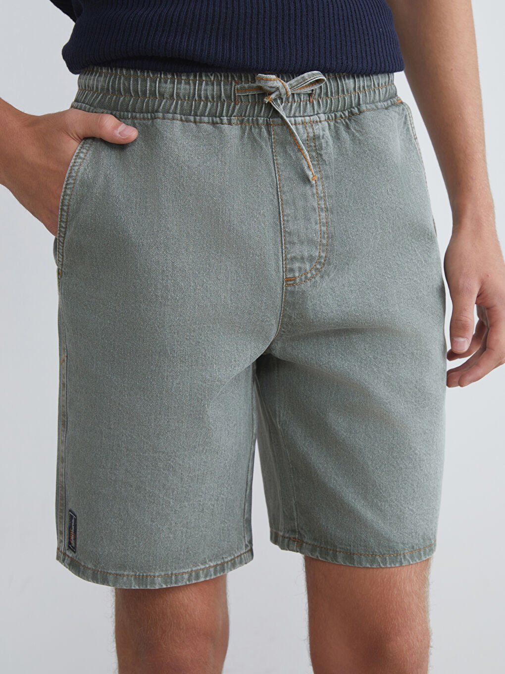 Yeşil Rahat Kalıp Erkek Jean Şort-2