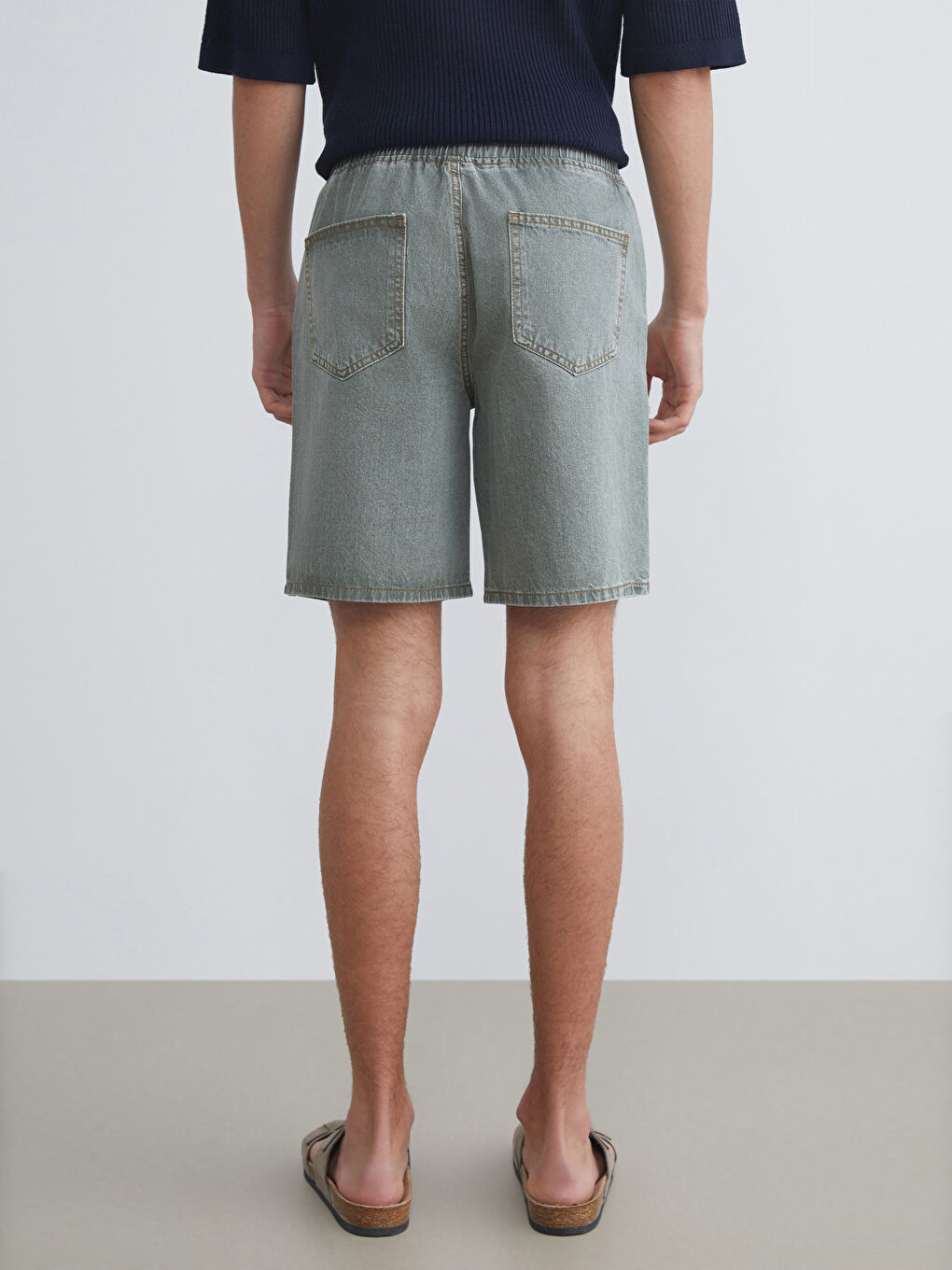 Yeşil Rahat Kalıp Erkek Jean Şort-3