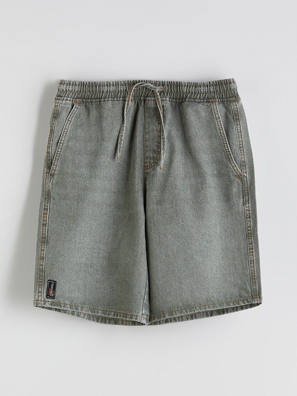 Yeşil Rahat Kalıp Erkek Jean Şort-4