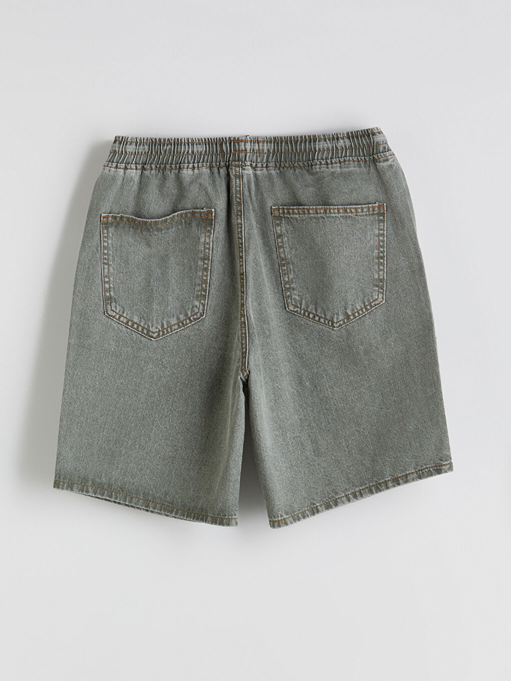 Yeşil Rahat Kalıp Erkek Jean Şort-5