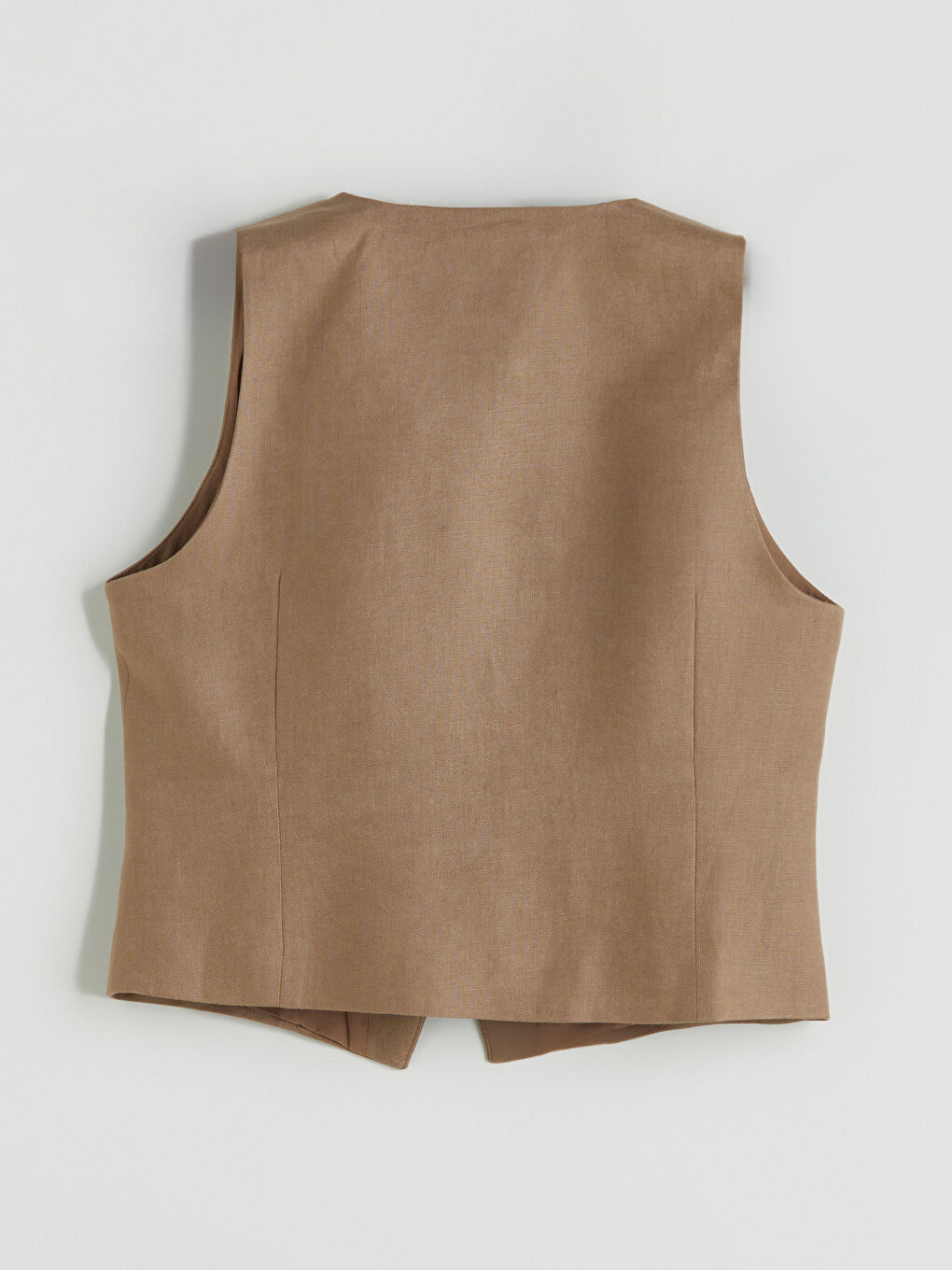 Kahverengi V Yaka %100 Keten Kadın Klasik Yelek-9