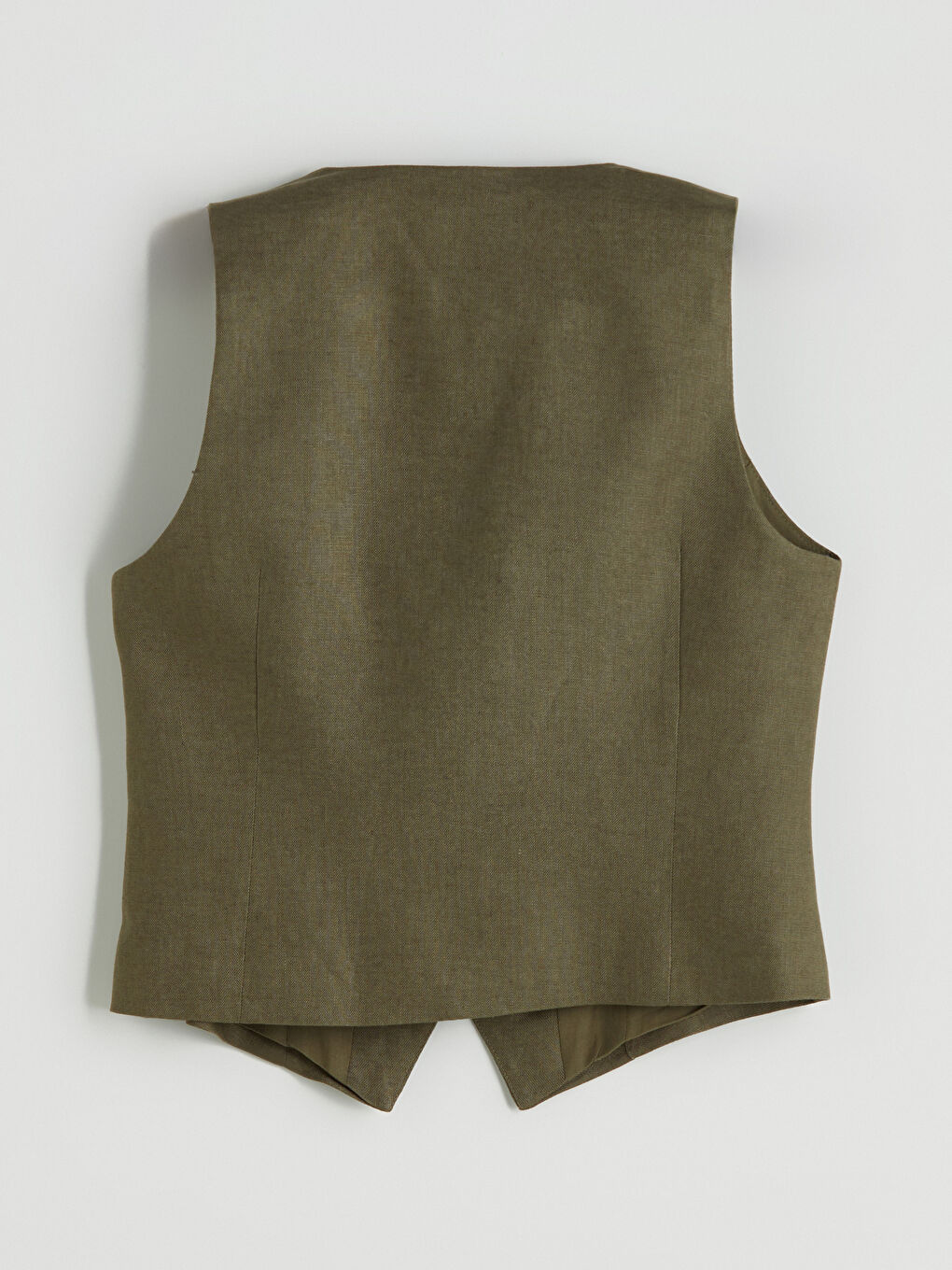 Haki V Yaka %100 Keten Kadın Klasik Yelek-5