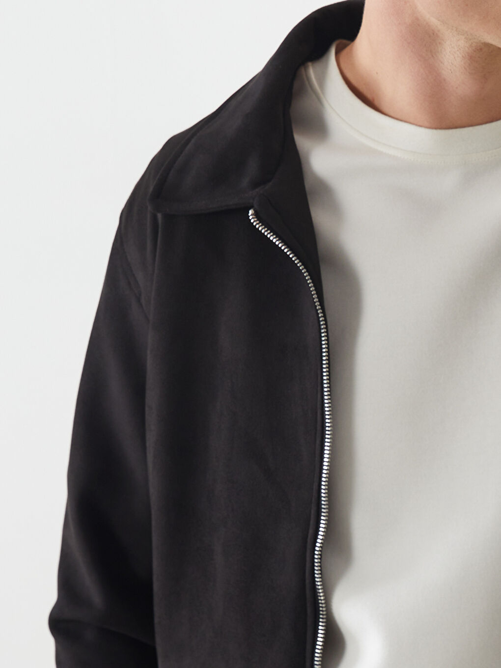 Siyah Standart Kalıp Gömlek Yaka Erkek Mont-2