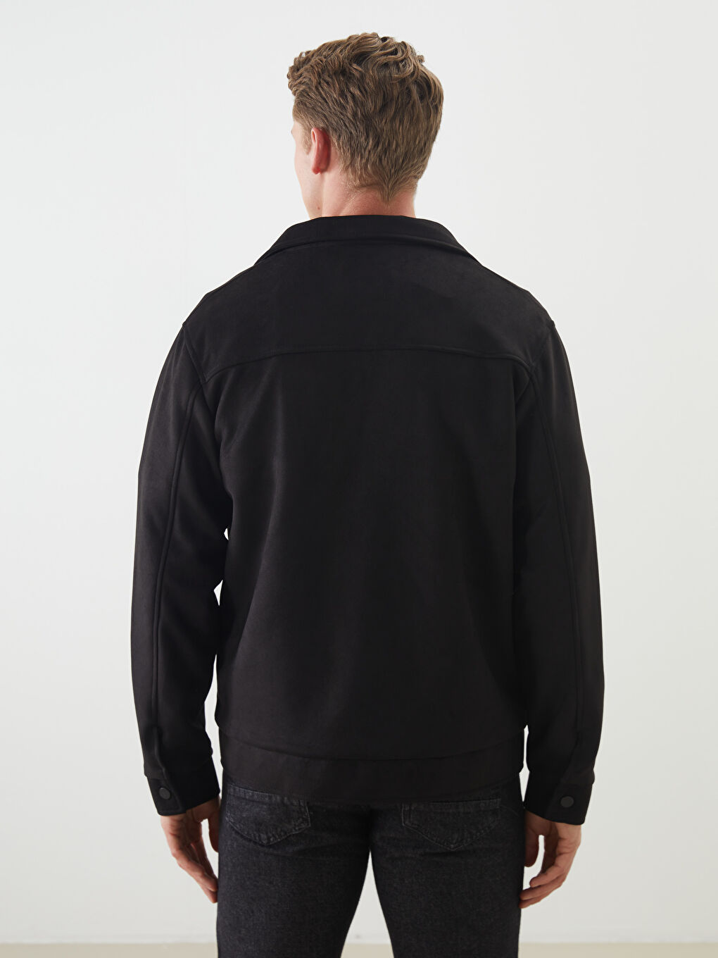 Siyah Standart Kalıp Gömlek Yaka Erkek Mont-4