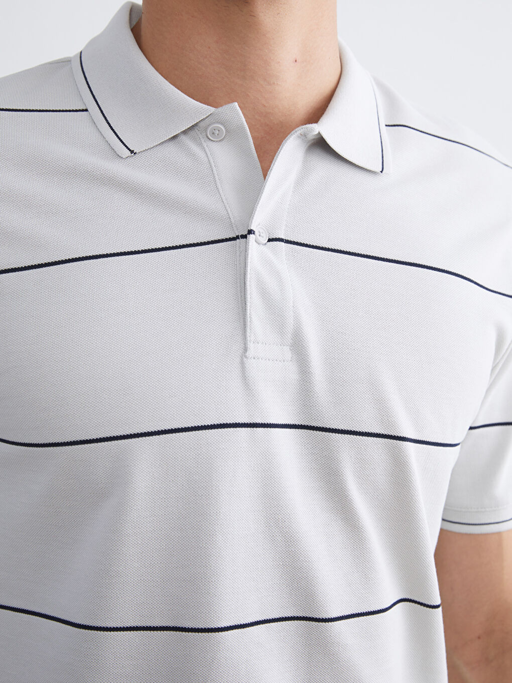Gri Polo Yaka Çizgili Pike Erkek Tişört-2