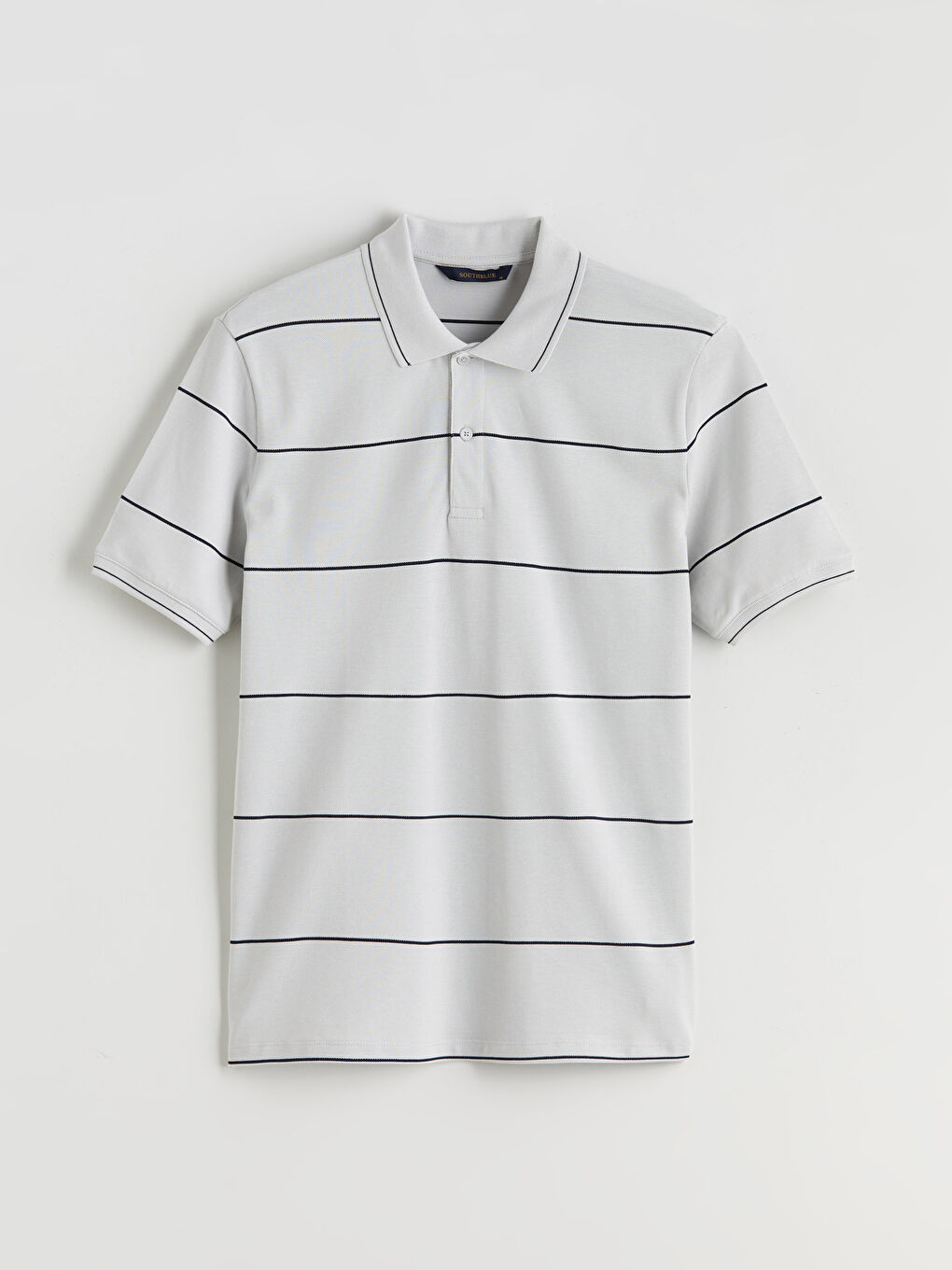 Gri Polo Yaka Çizgili Pike Erkek Tişört-4
