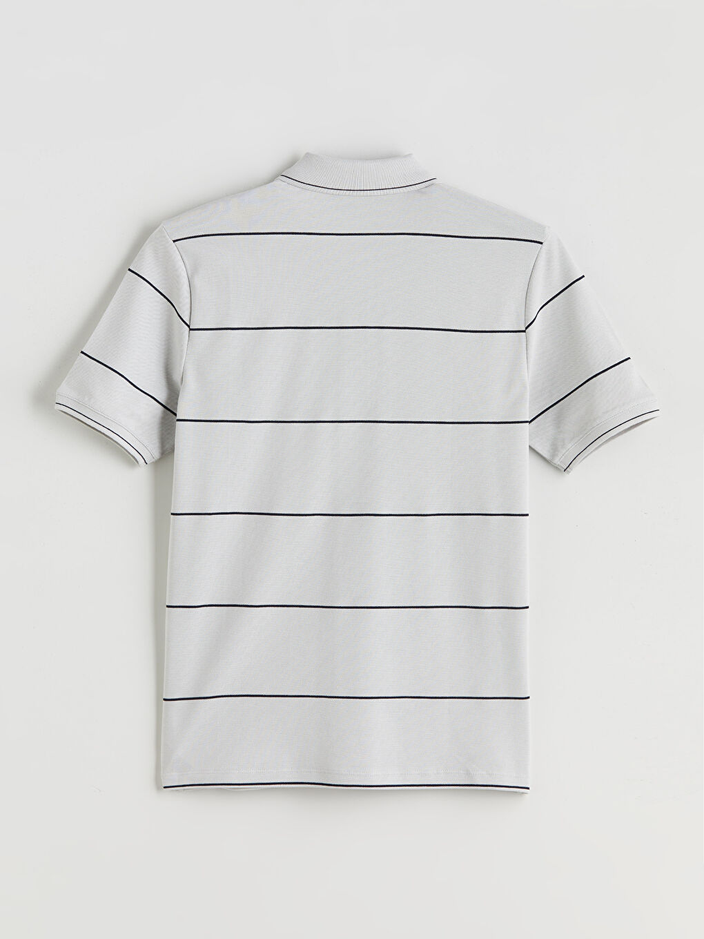Gri Polo Yaka Çizgili Pike Erkek Tişört-5