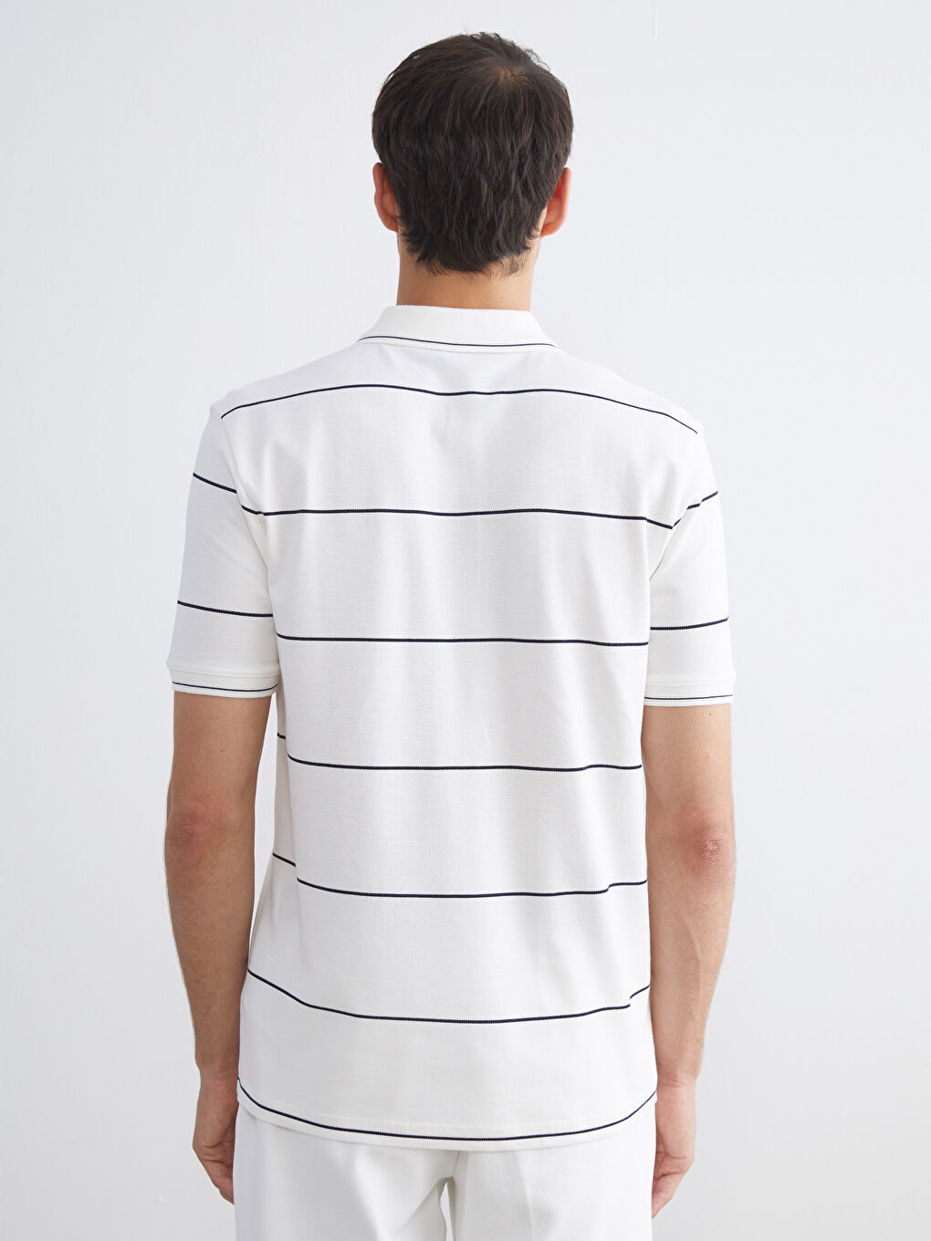 Ekru Polo Yaka Çizgili Pike Erkek Tişört-3