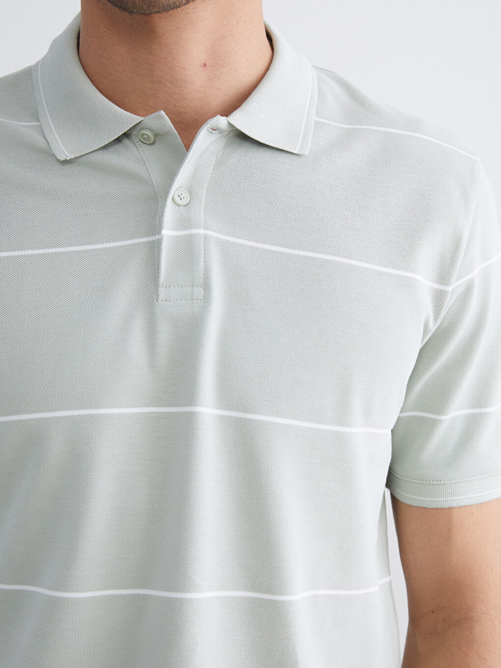 Yeşil Polo Yaka Çizgili Pike Erkek Tişört-2