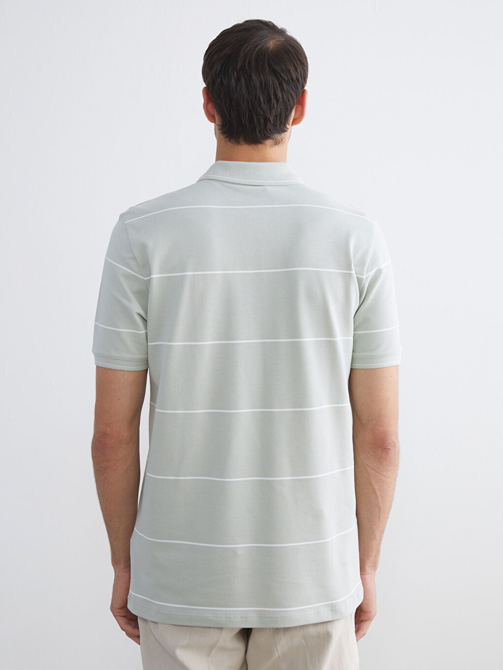 Yeşil Polo Yaka Çizgili Pike Erkek Tişört-3