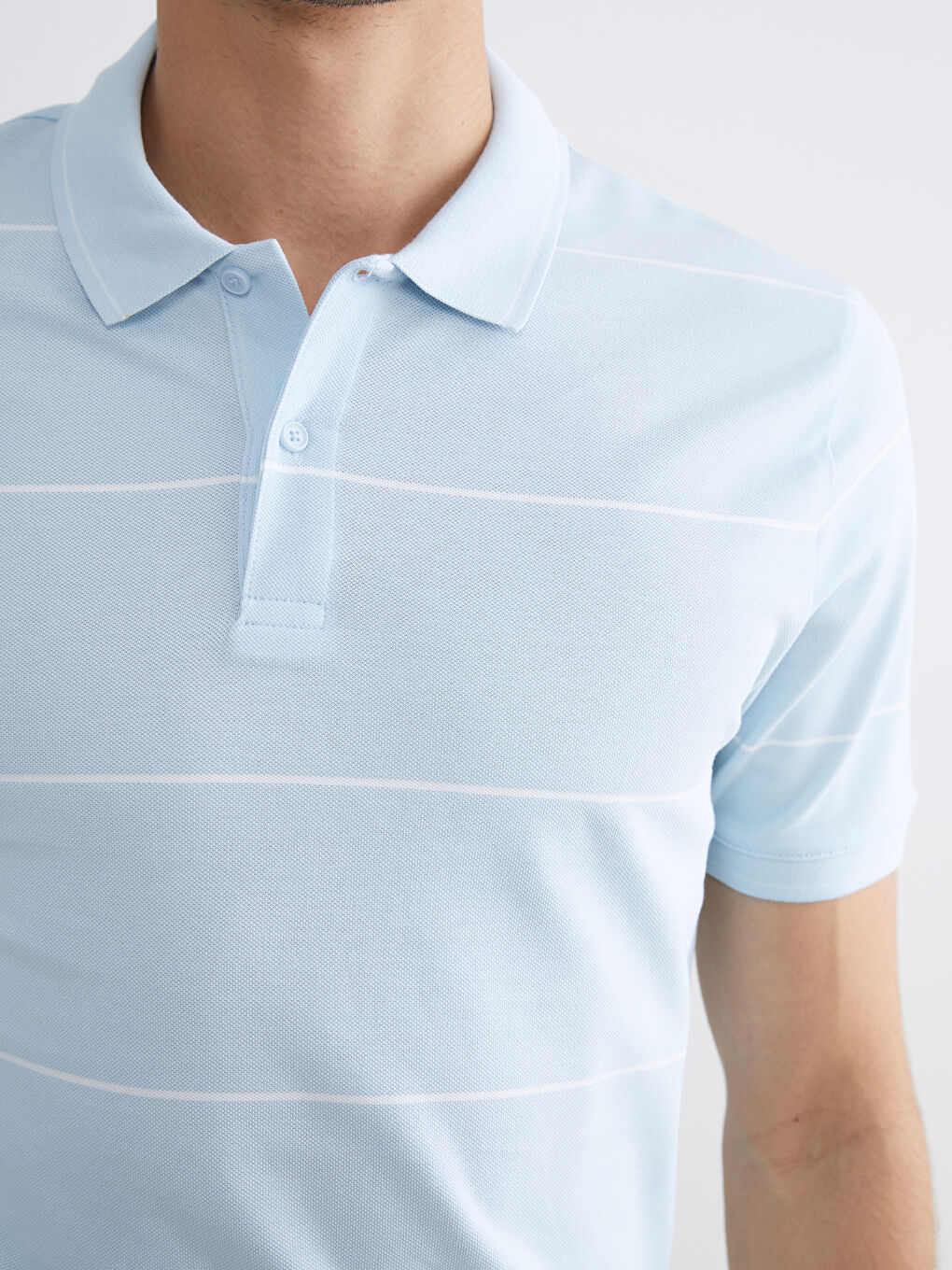 Mavi Polo Yaka Çizgili Pike Erkek Tişört-2