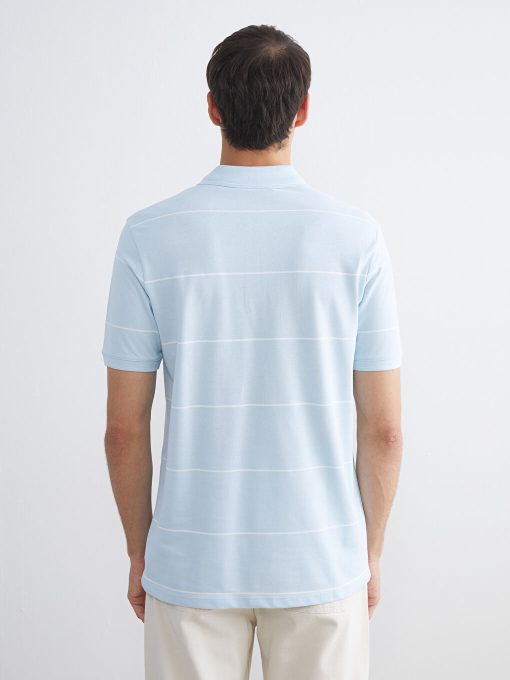 Mavi Polo Yaka Çizgili Pike Erkek Tişört-3
