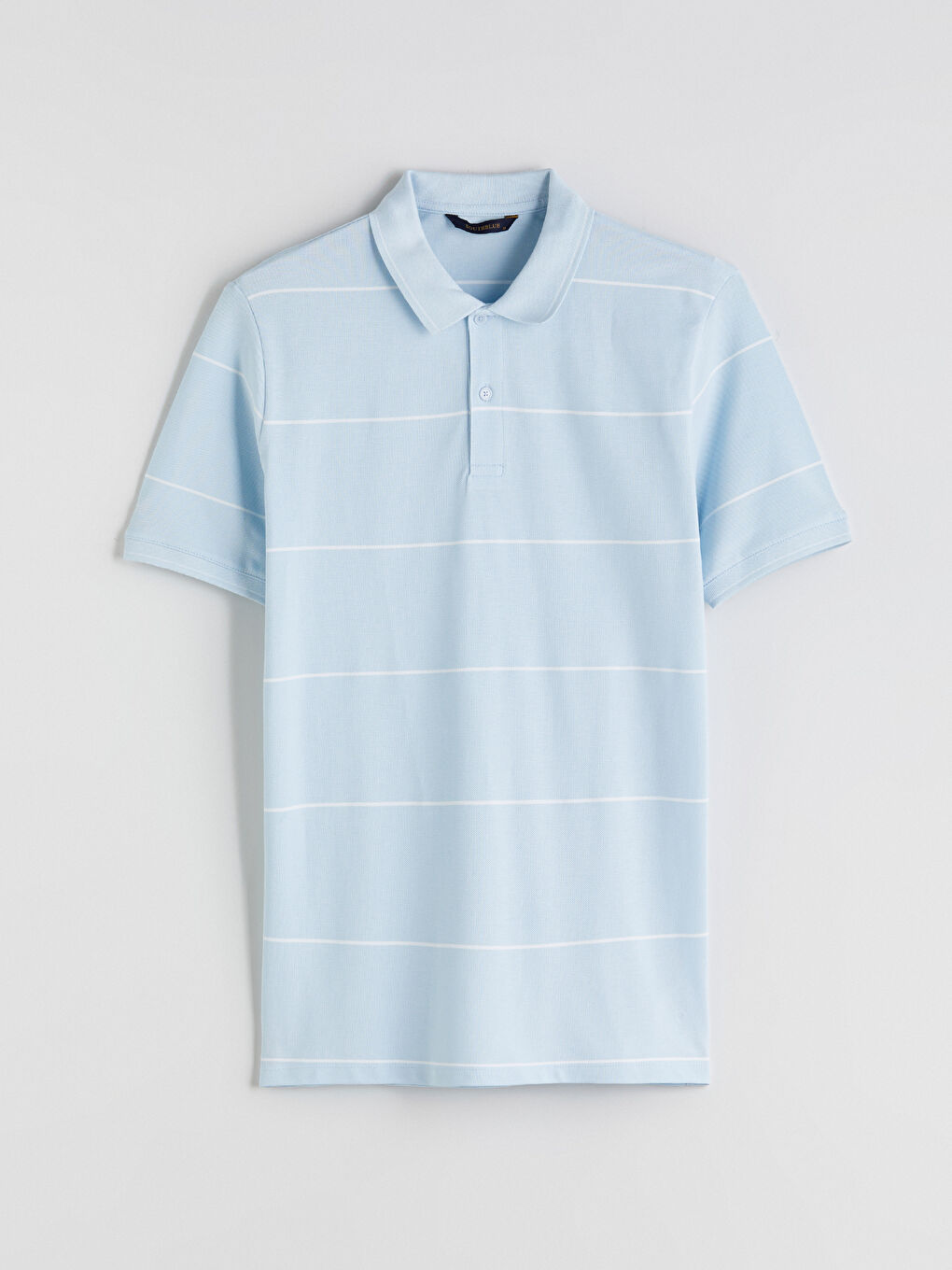 Mavi Polo Yaka Çizgili Pike Erkek Tişört-4