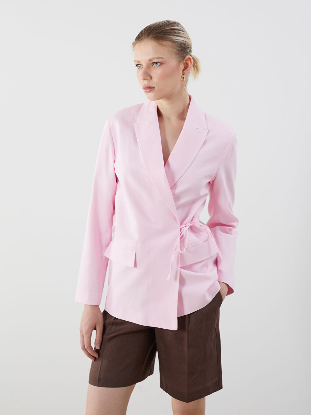 Linen Blend Women's Blazer Jacket -S5PV92Z8-CVR