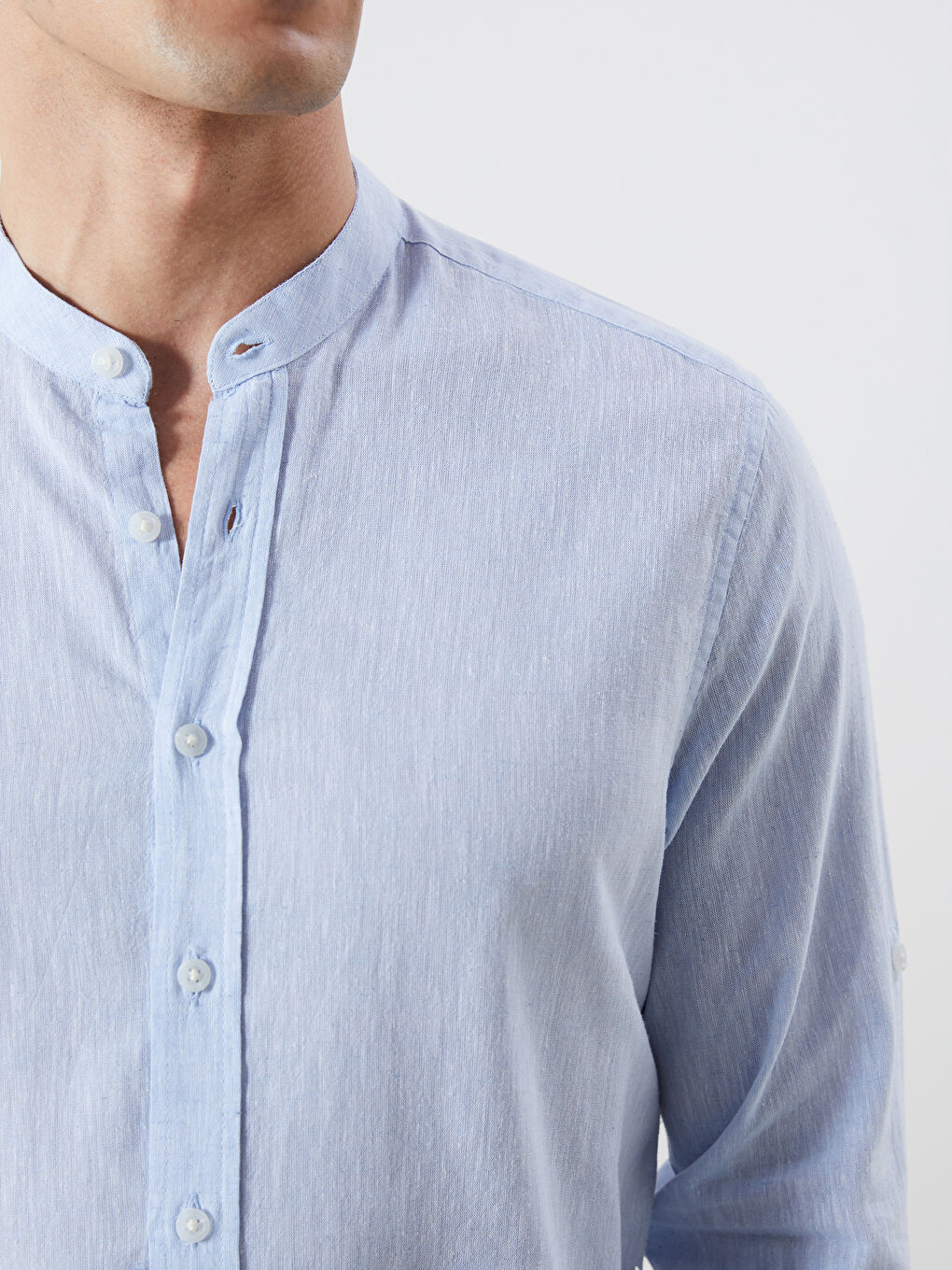 قميص رجال كم طويل بقماش خليط الكتان بقصة عادية-2