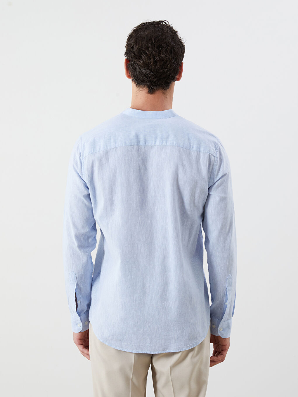 قميص رجال كم طويل بقماش خليط الكتان بقصة عادية-4