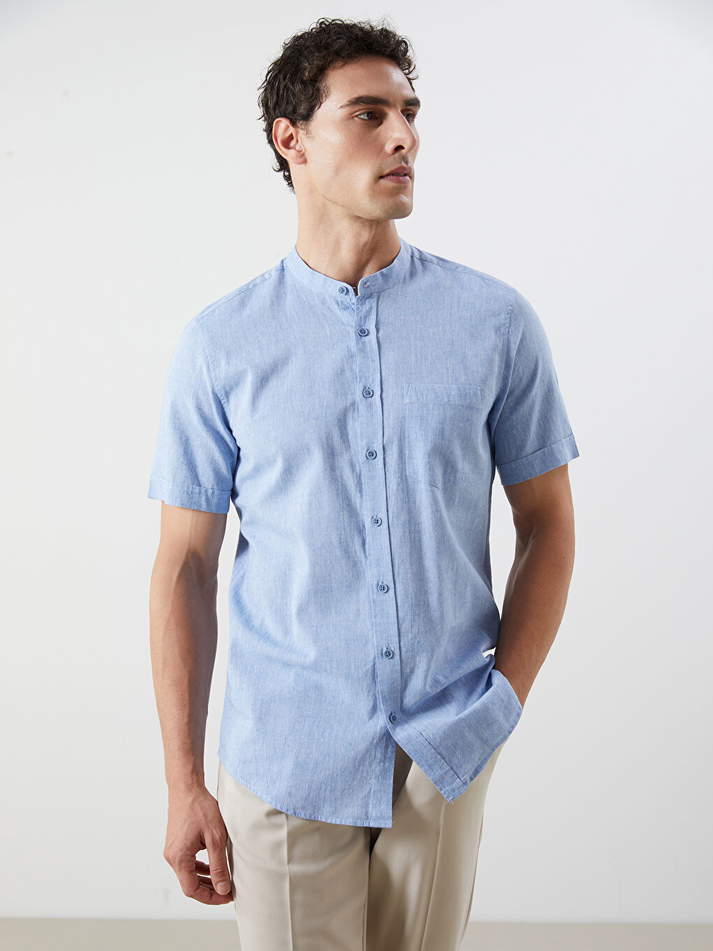 LCWAIKIKI Classic Regular Fit Short Sleeve Linen Blend Men's Shirt -S5PV98Z8-CTD