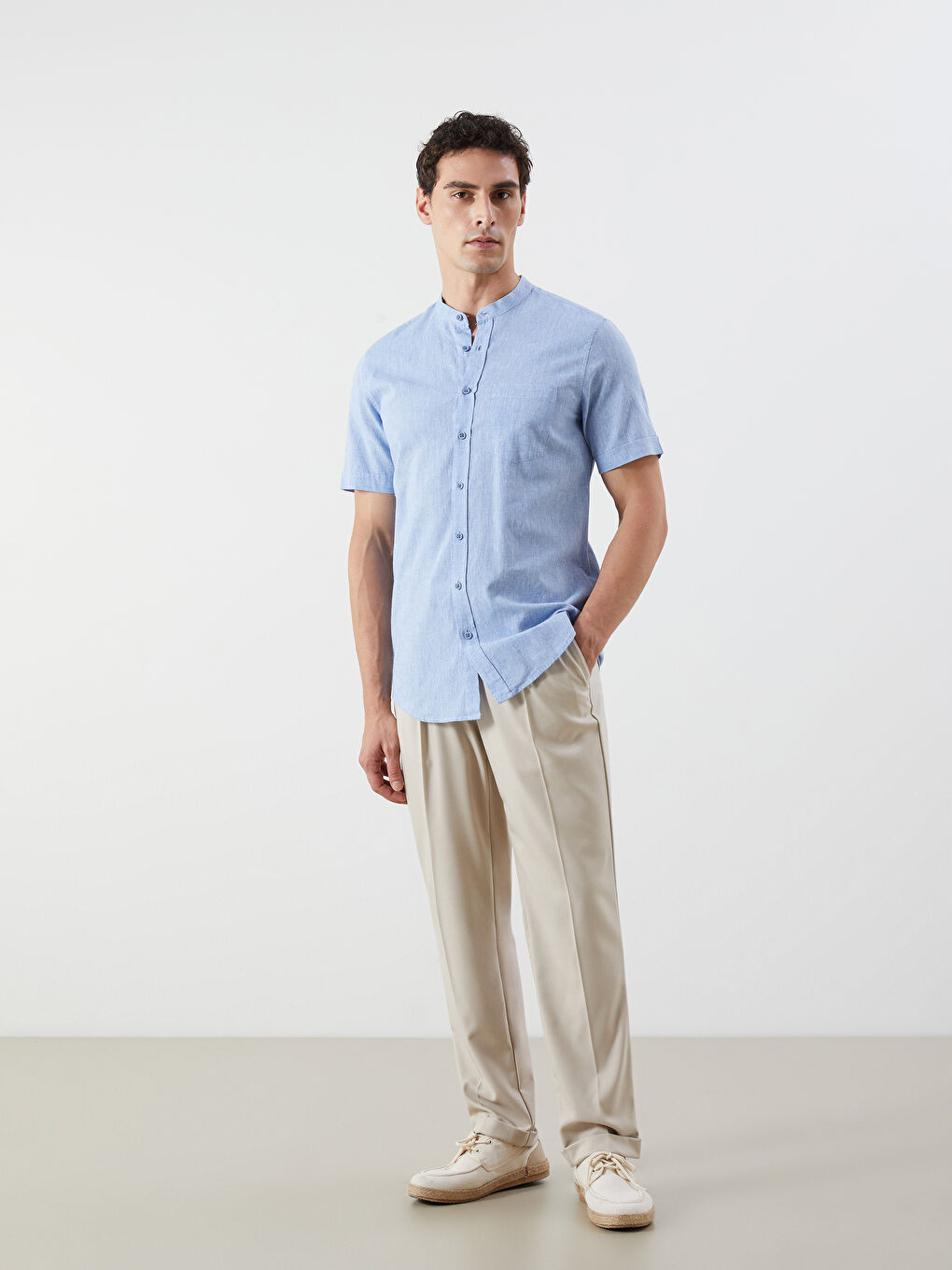 LCWAIKIKI Classic Regular Fit Short Sleeve Linen Blend Men's Shirt -S5PV98Z8-CTD