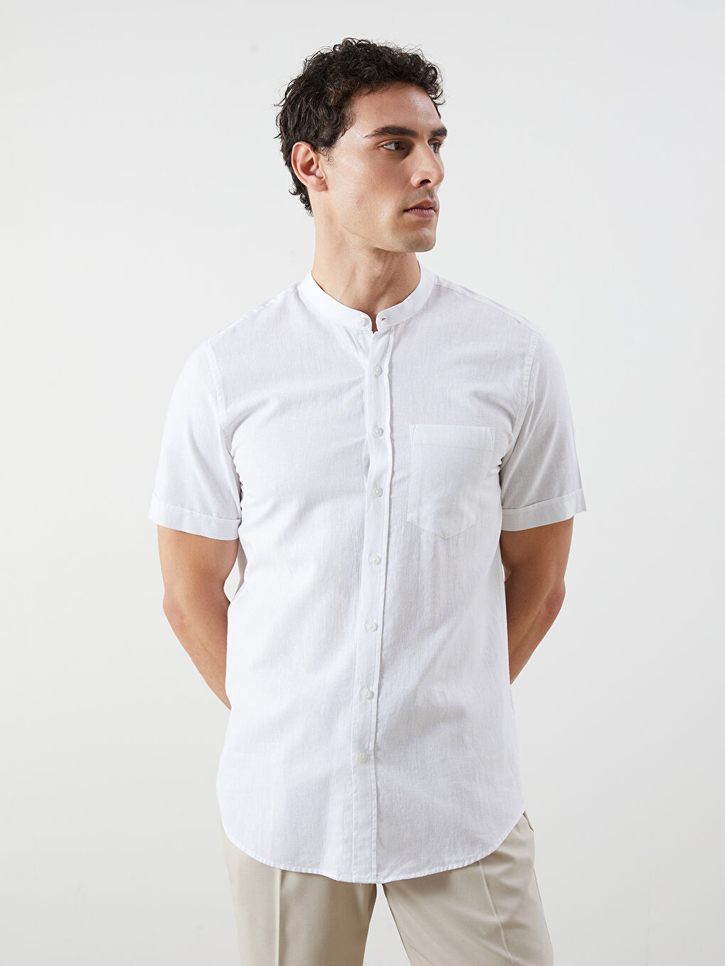 LCWAIKIKI Classic Regular Fit Short Sleeve Linen Blend Men's Shirt -S5PV98Z8-Q6K