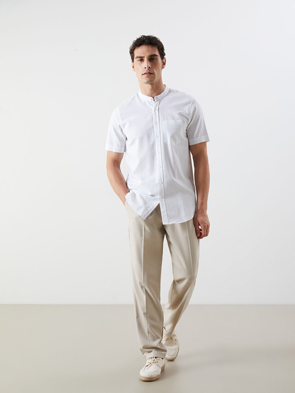 LCWAIKIKI Classic Regular Fit Short Sleeve Linen Blend Men's Shirt -S5PV98Z8-Q6K
