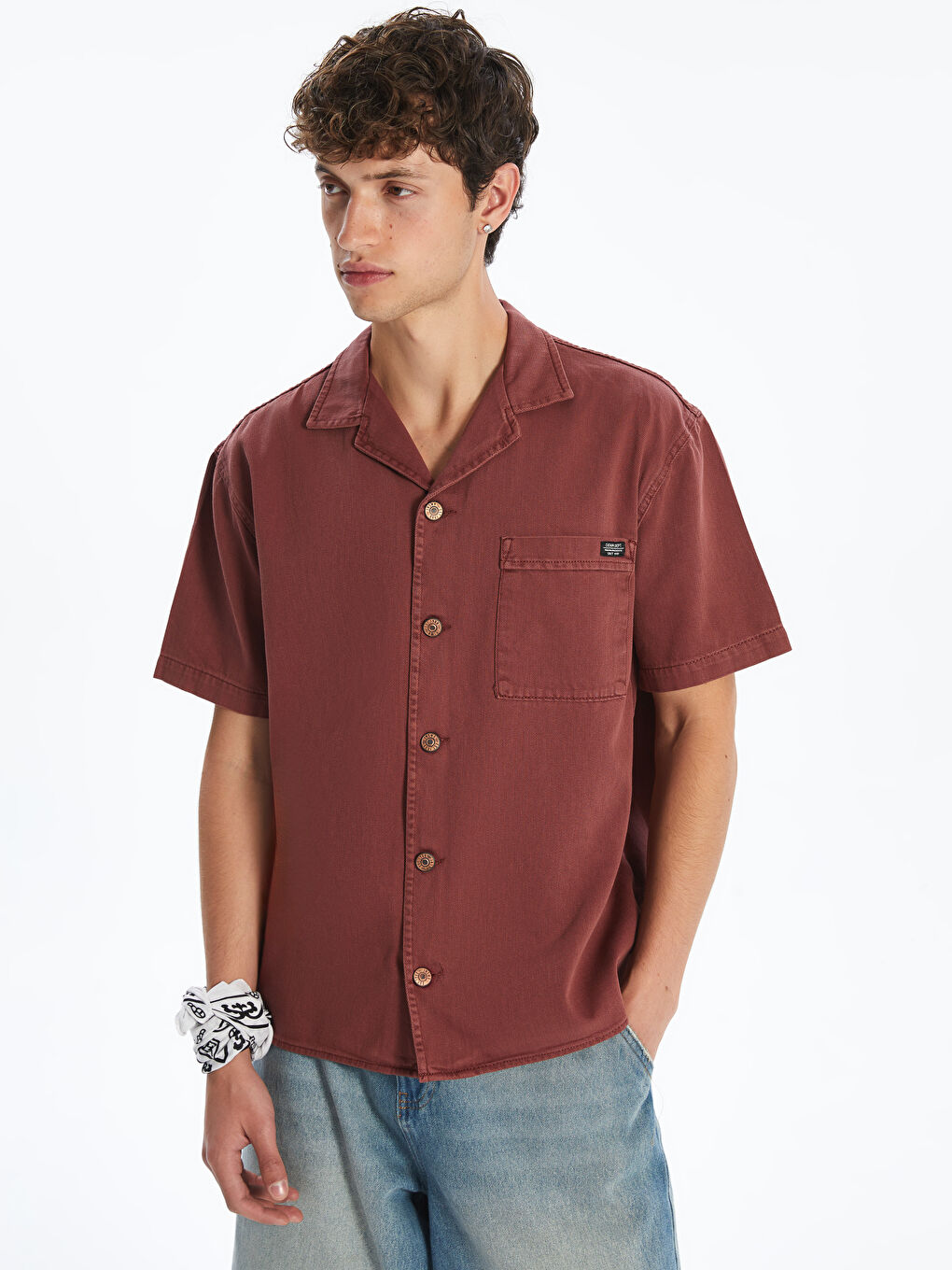 XSIDE Regular Fit Short Sleeve Men's Denim Shirt -S5PY06Z8-R1W