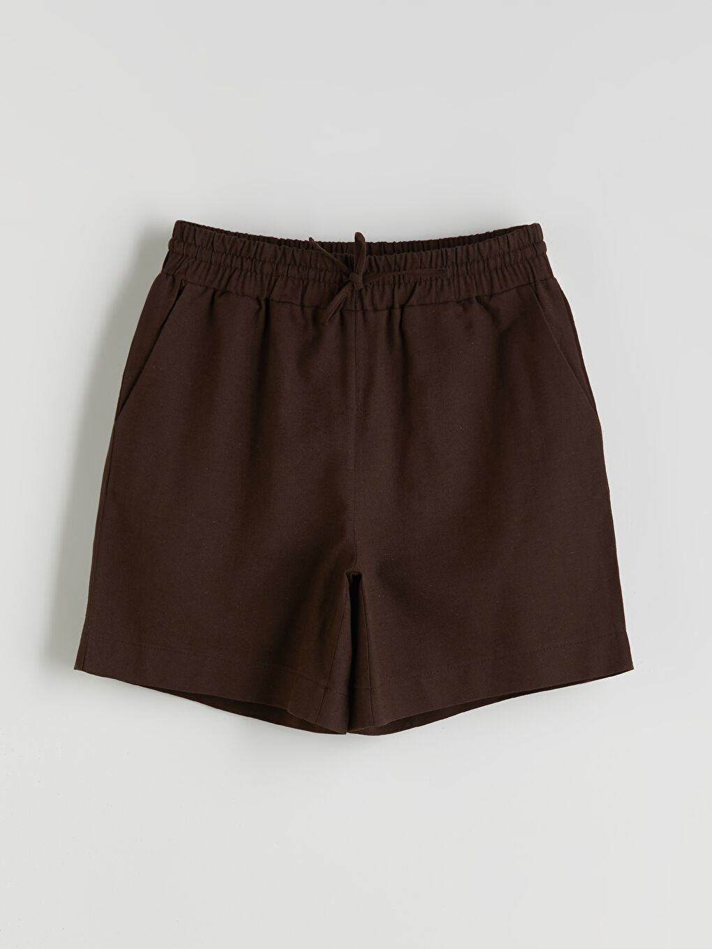 Plain Linen Blend Women's Shorts with Elastic Waist -S5PY23Z8-D7V