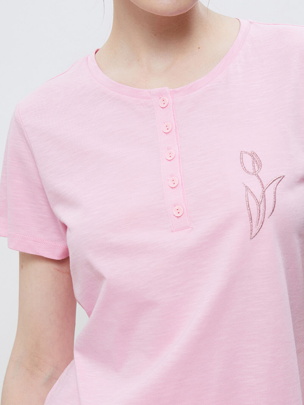 Crew Neck Embroidered Women's Pyjama Set -S5PY30Z8-LRA