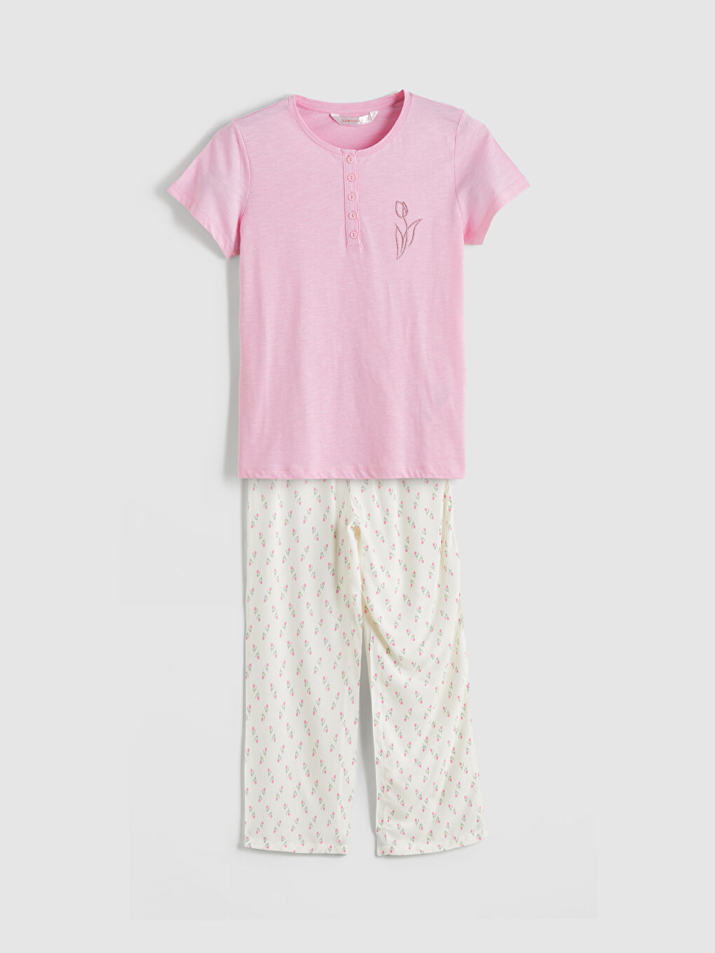 Crew Neck Embroidered Women's Pyjama Set -S5PY30Z8-LRA