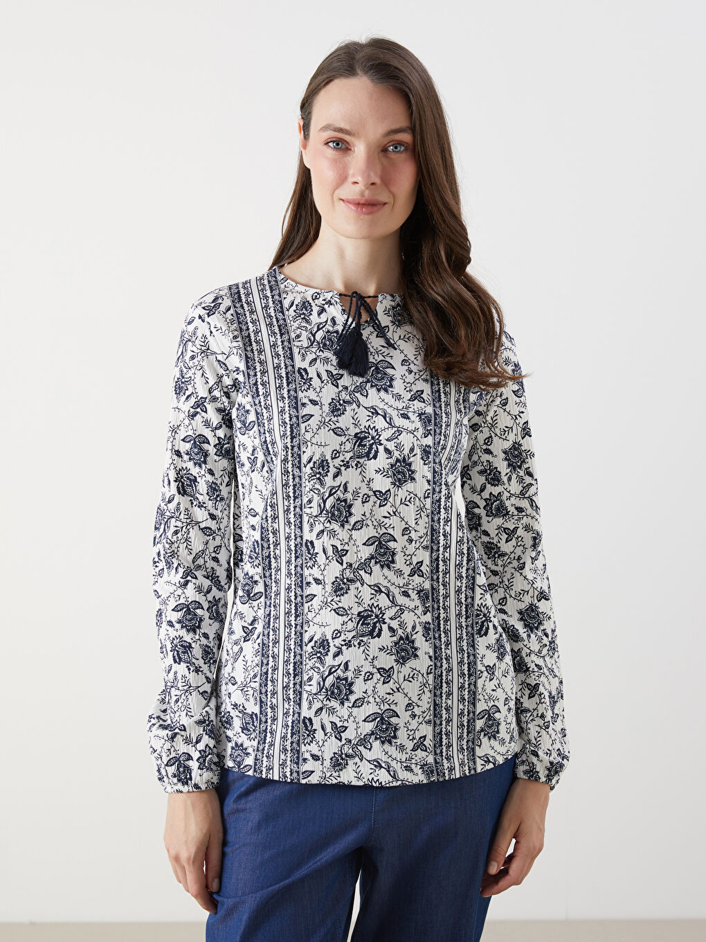 Tie Neck Floral Blouse -S5PY37Z8-LRA