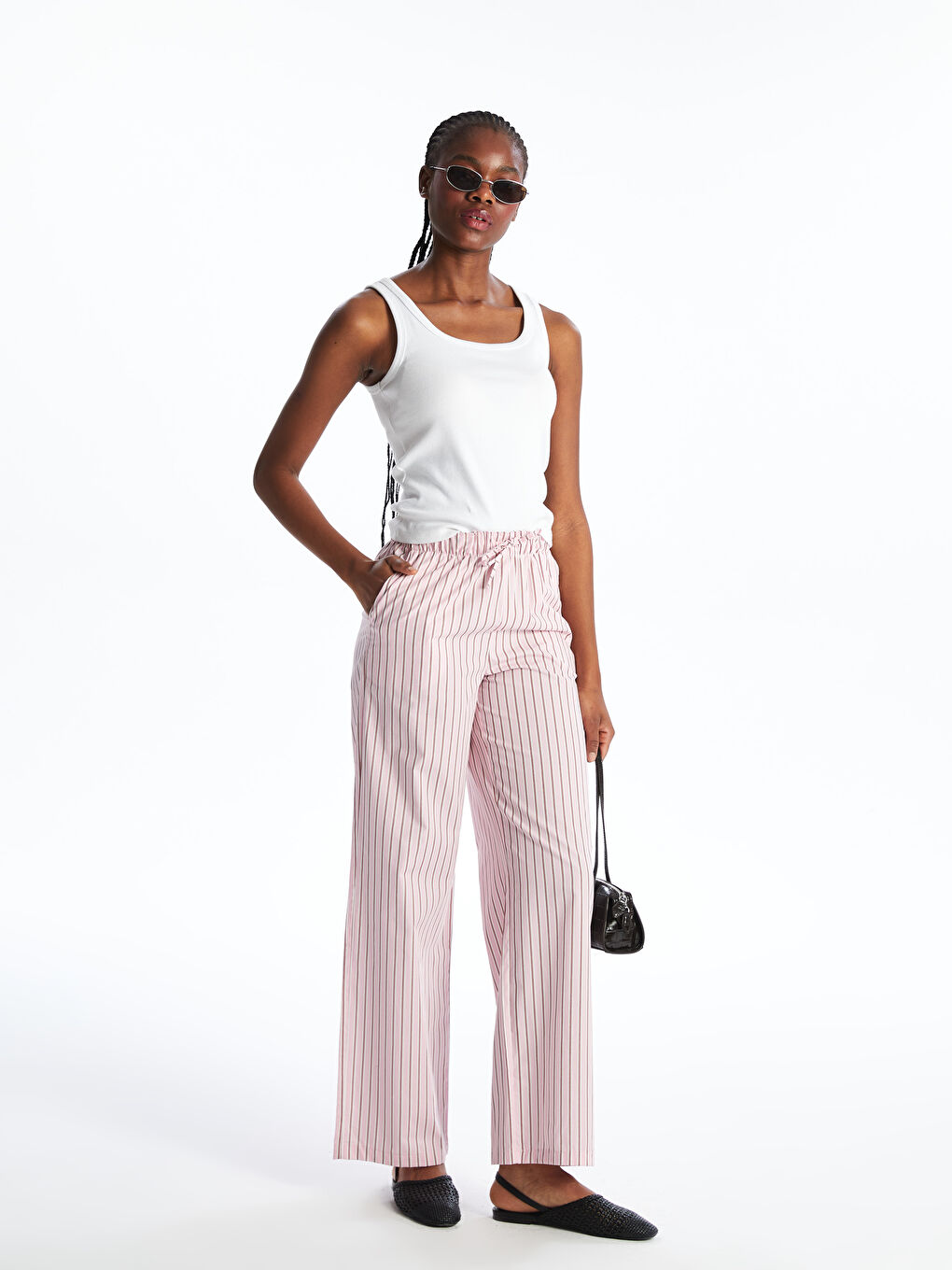 XSIDE Women's Striped Poplin Trousers with Elasticated Waist -S5PY50Z8-LHK