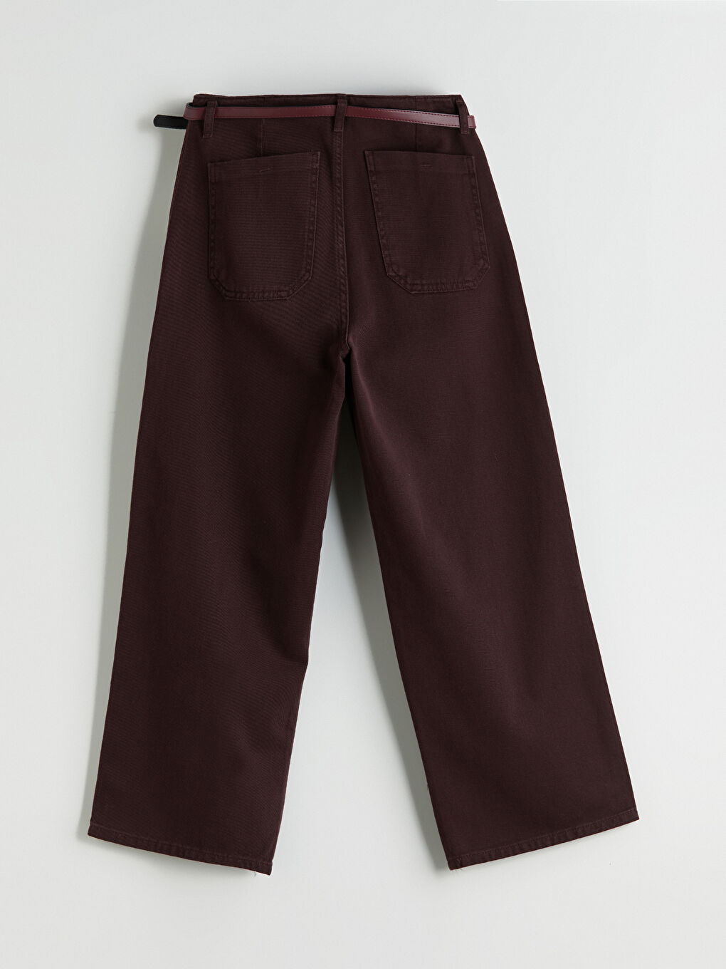 Bordo Beli Kemerli Wideleg Kadın Jean Pantolon-5