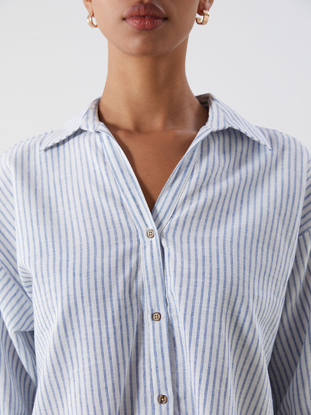 Striped Linen Blend Oversize Women's Shirt -S5PY63Z8-LEN