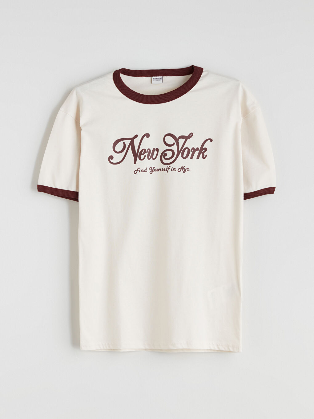 Bej Bisiklet Yaka New York Baskılı Erkek Çocuk Tişört