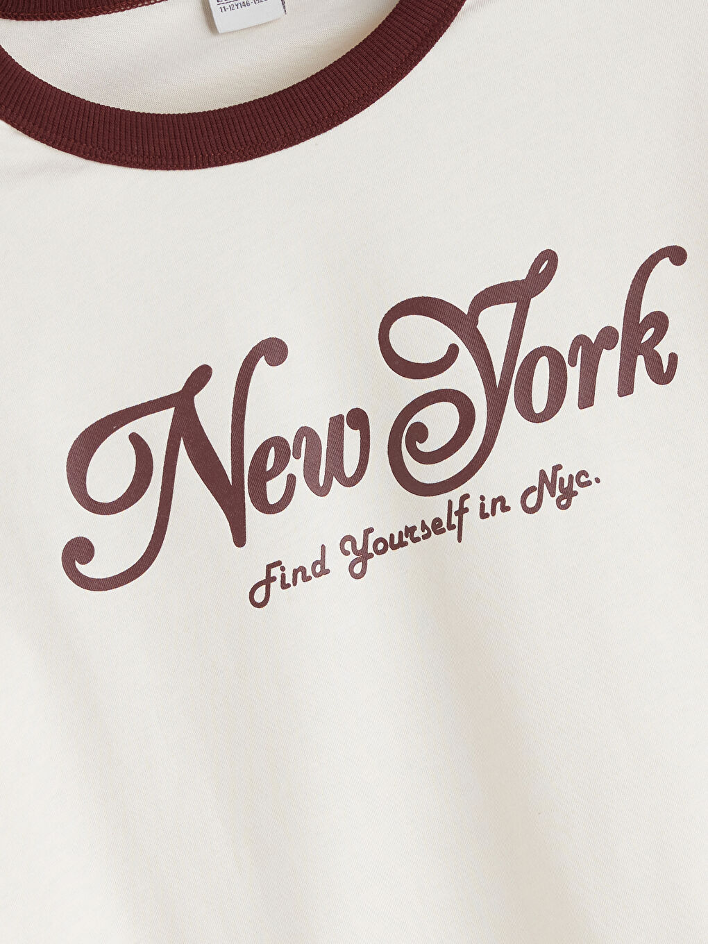 Bej Bisiklet Yaka New York Baskılı Erkek Çocuk Tişört-1