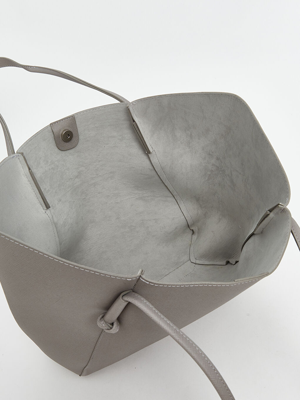 Gri Deri Görünümlü Kadın Omuz Çantası-3