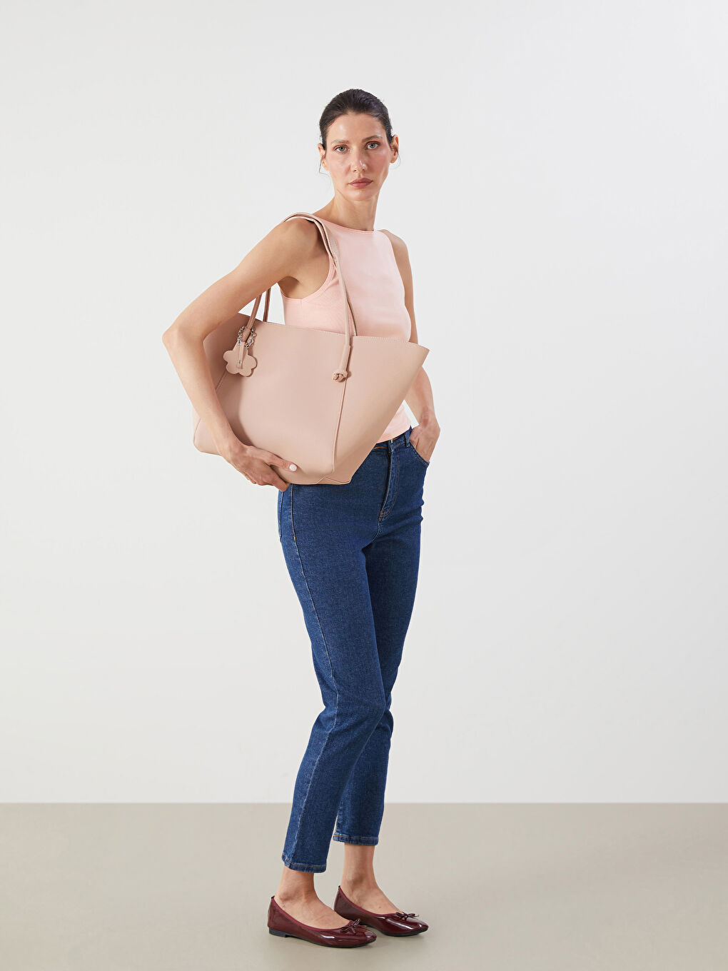 Pembe Deri Görünümlü Kadın Omuz Çantası-1