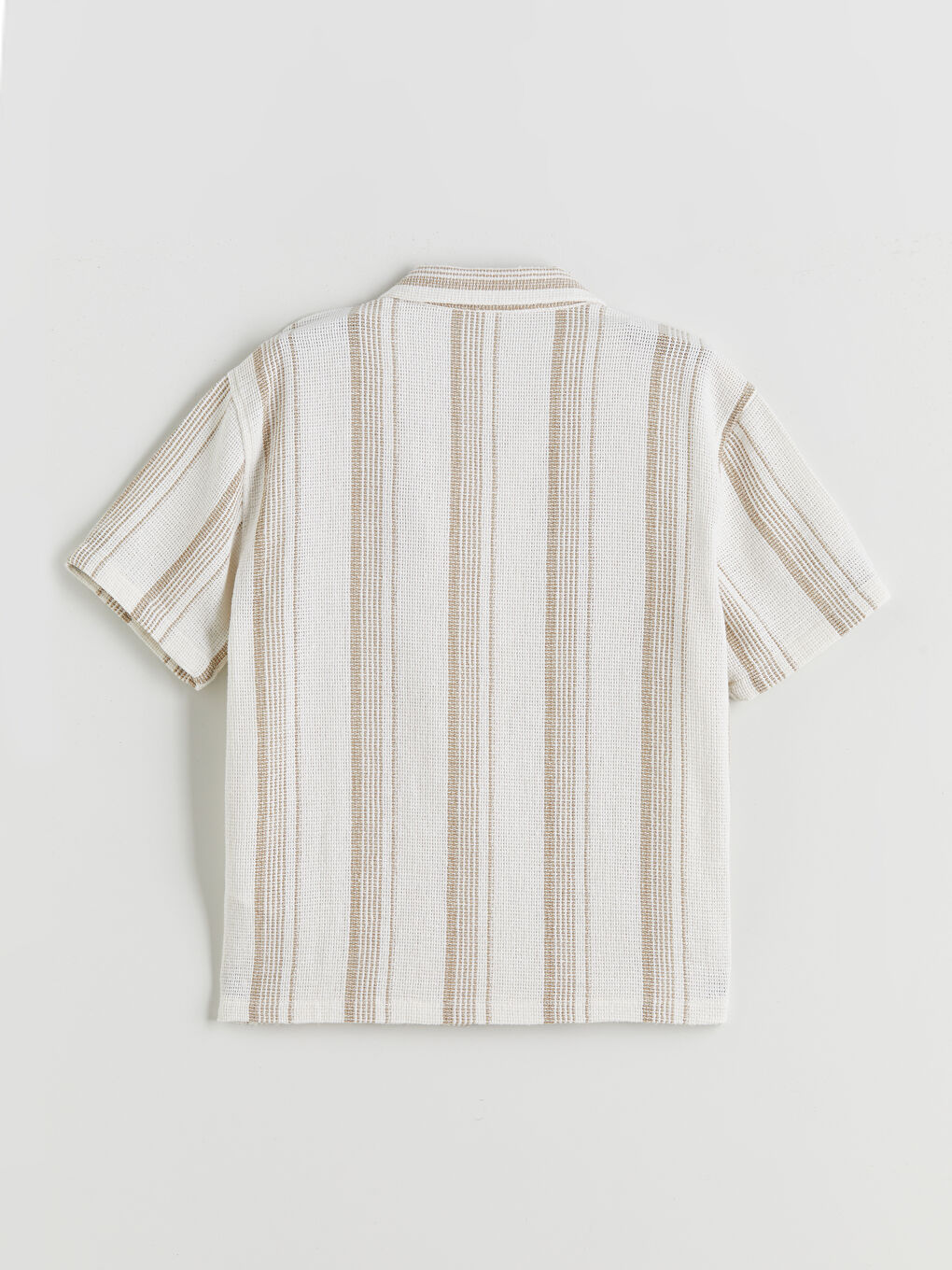 Ekru Çizgili Kısa Kollu Erkek Çocuk Gömlek-1