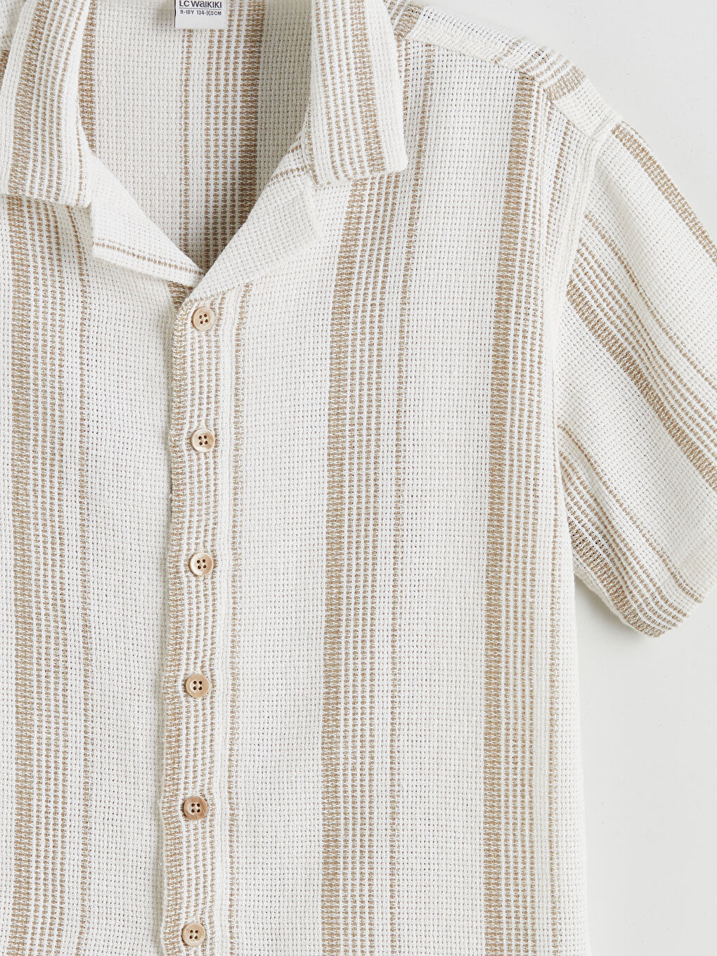 Ekru Çizgili Kısa Kollu Erkek Çocuk Gömlek-2