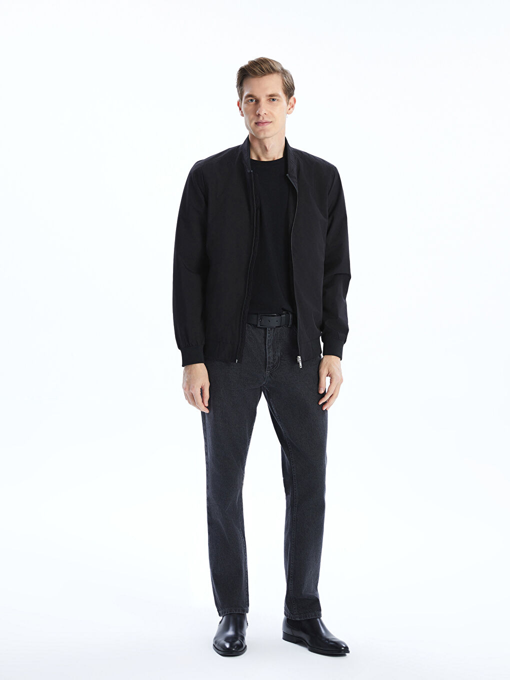 Siyah Standart Kalıp Kolej Yaka Erkek Mont-3