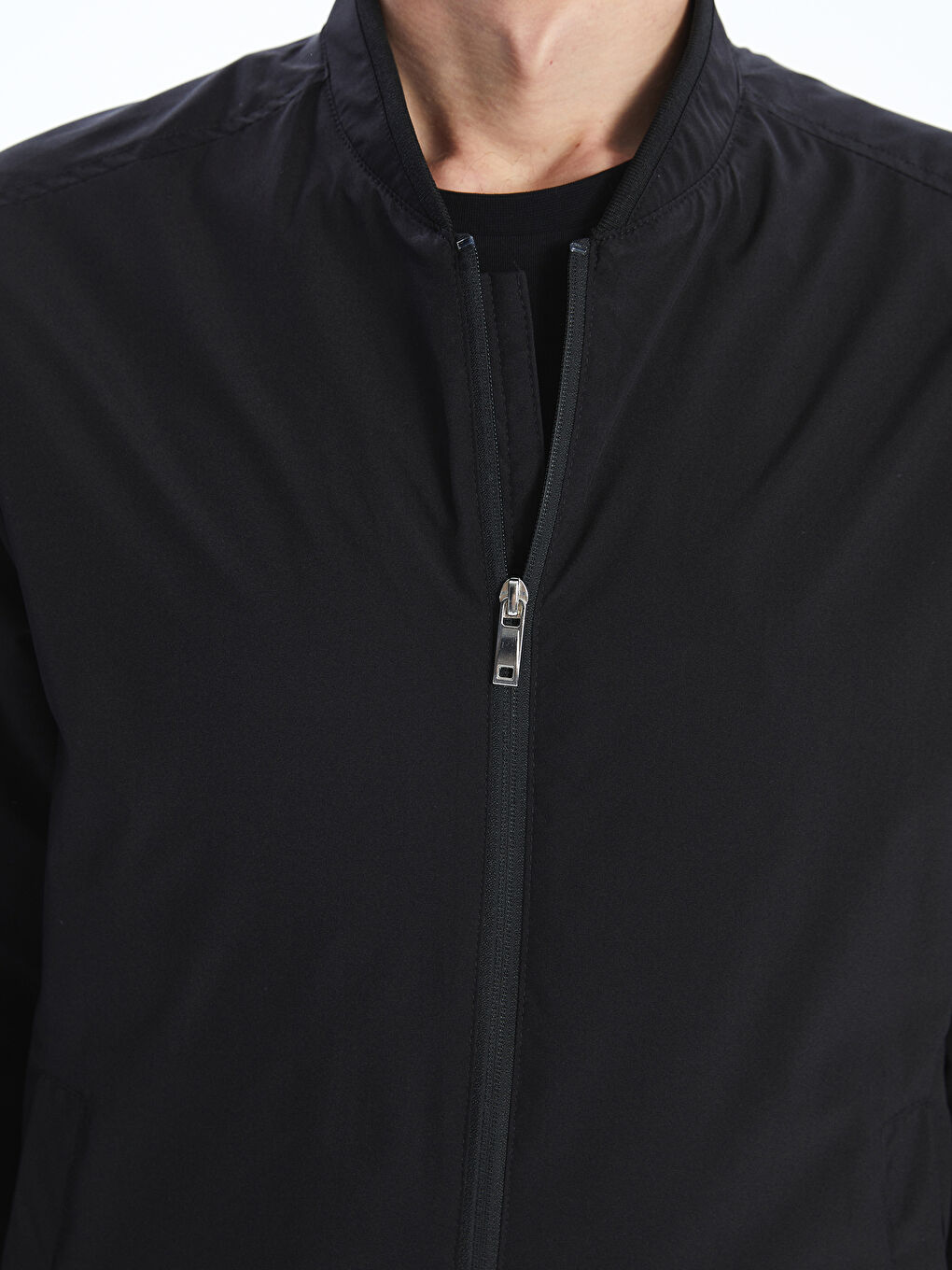 Siyah Standart Kalıp Kolej Yaka Erkek Mont-5