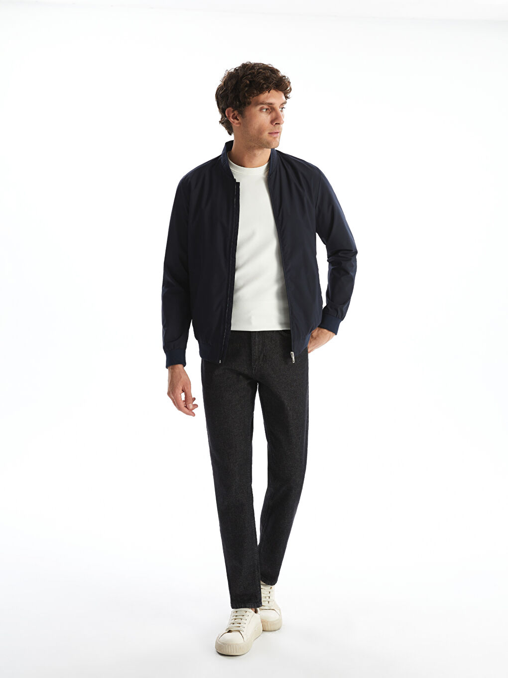 Lacivert Standart Kalıp Kolej Yaka Erkek Mont-3