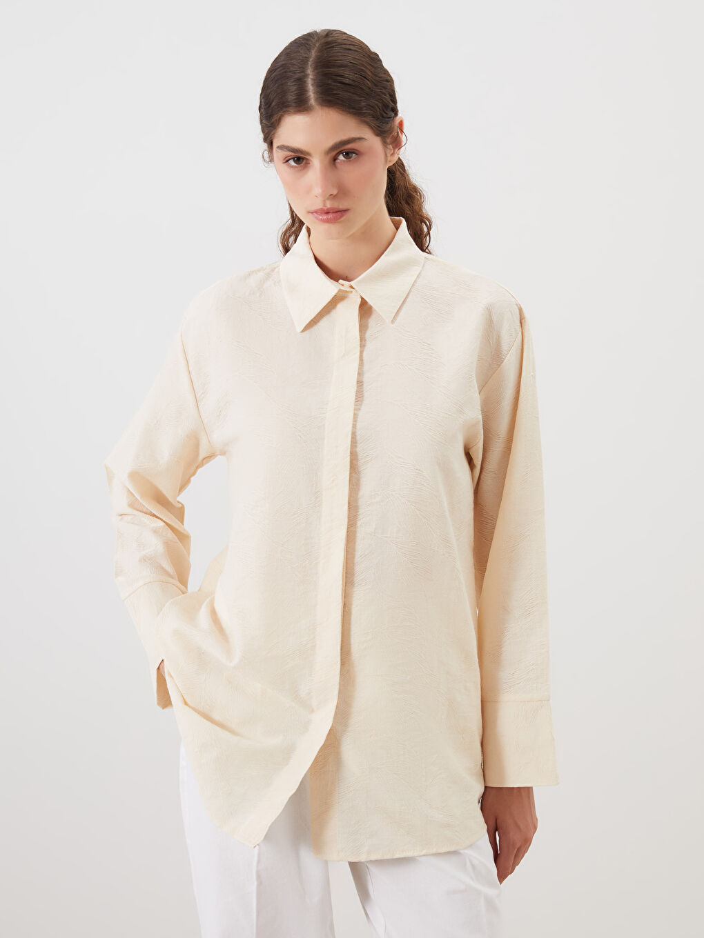LCW Modest Textured Women's Shirt Tunic -S5Q085Z8-EEW
