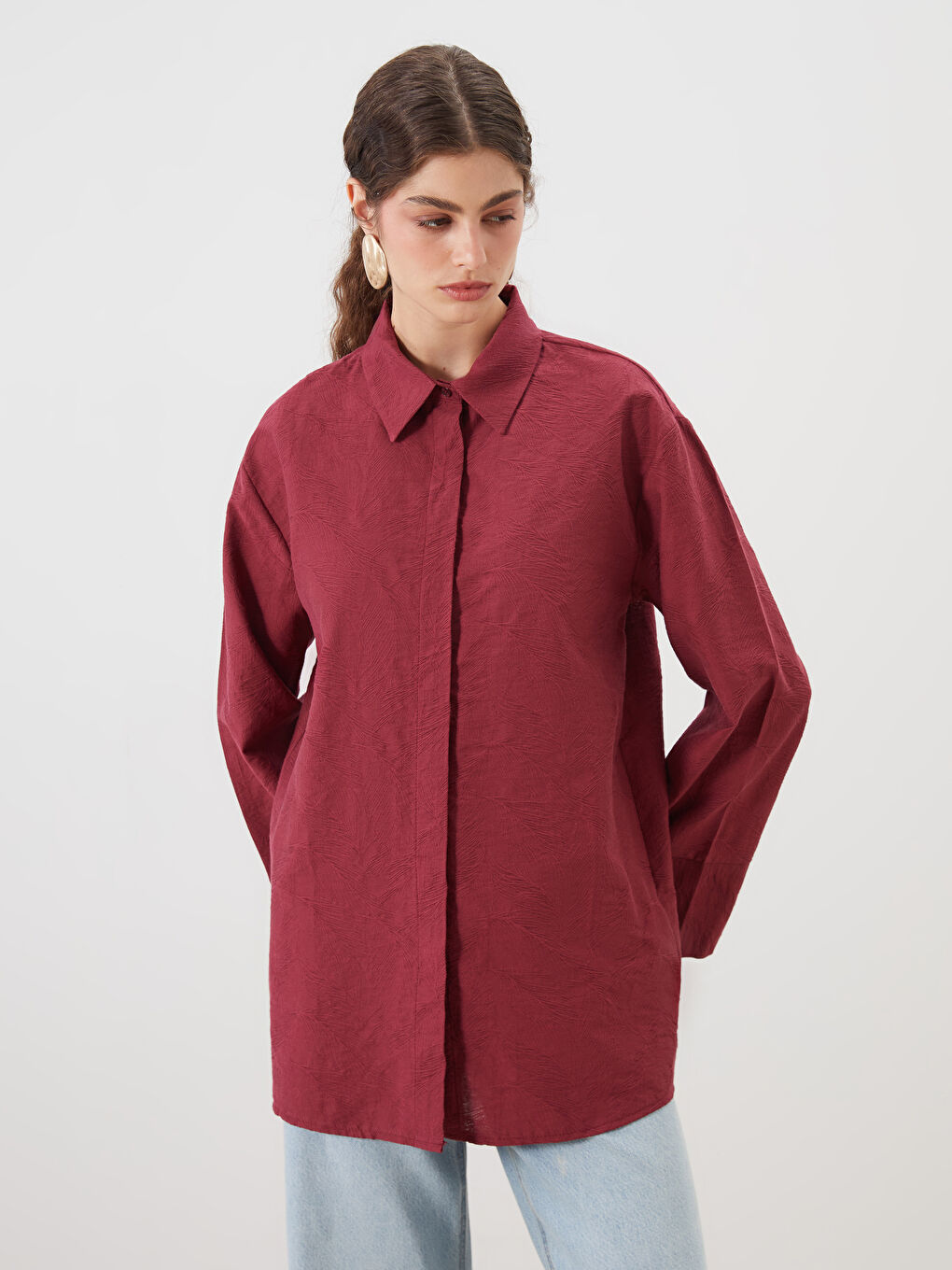 LCW Modest Textured Women's Shirt Tunic -S5Q085Z8-HJE