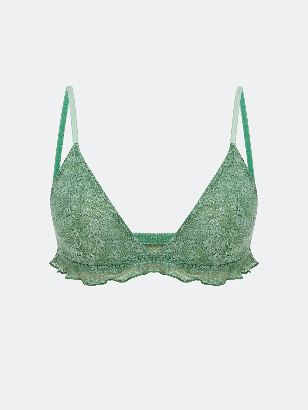 Yeşil Balensiz Dolgusuz Dantelli Üçgen Sütyen