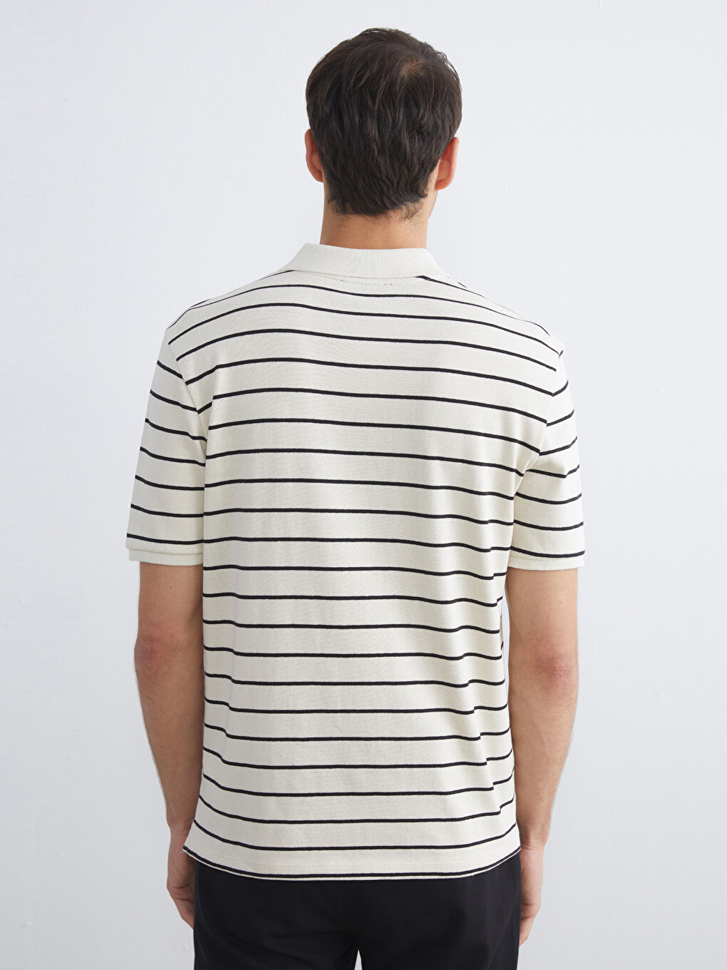 Siyah Polo Yaka Çizgili Penye Erkek Tişört-3