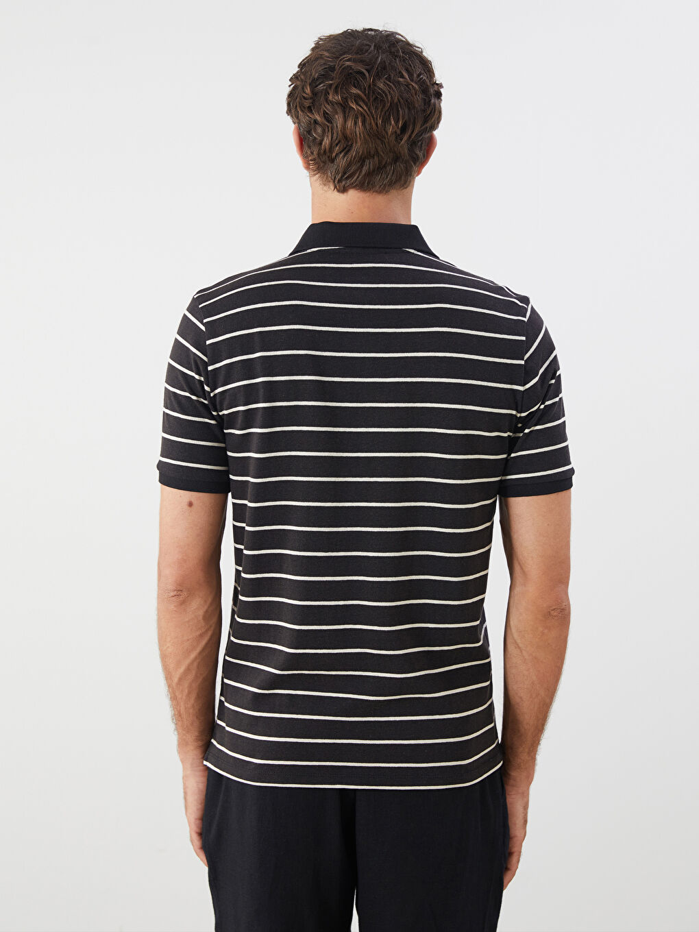 Ekru Polo Yaka Çizgili Penye Erkek Tişört-3